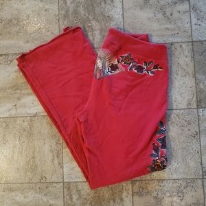 SOLD Lucky Brand Vintage Y2K Sweatpants Roses & Virgin Mary Tattoo Embroidery